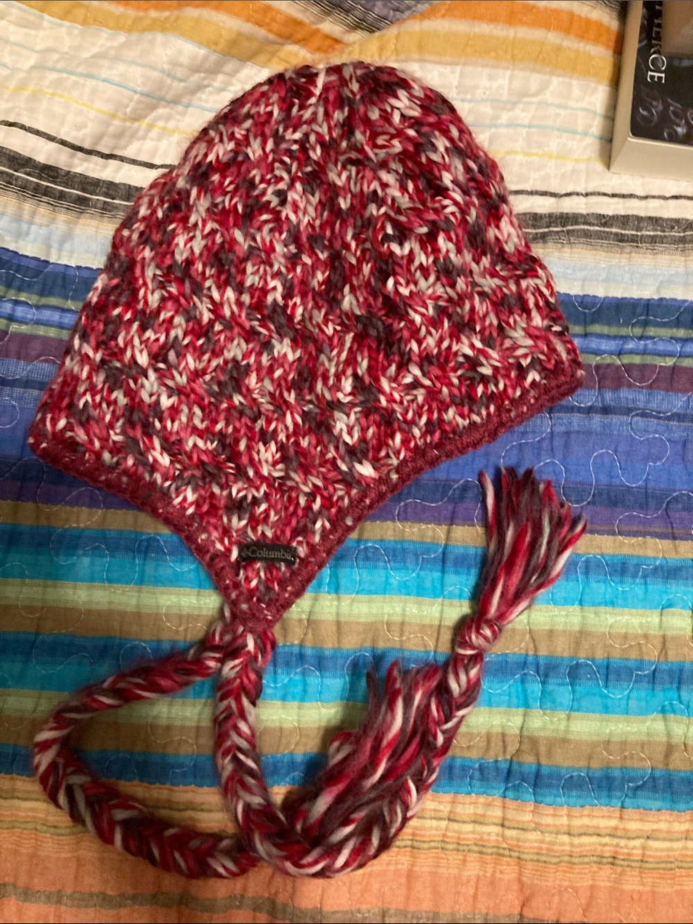 50% off bundled, Columbia Marled Red Knit Earflap Hat, Women's one-size